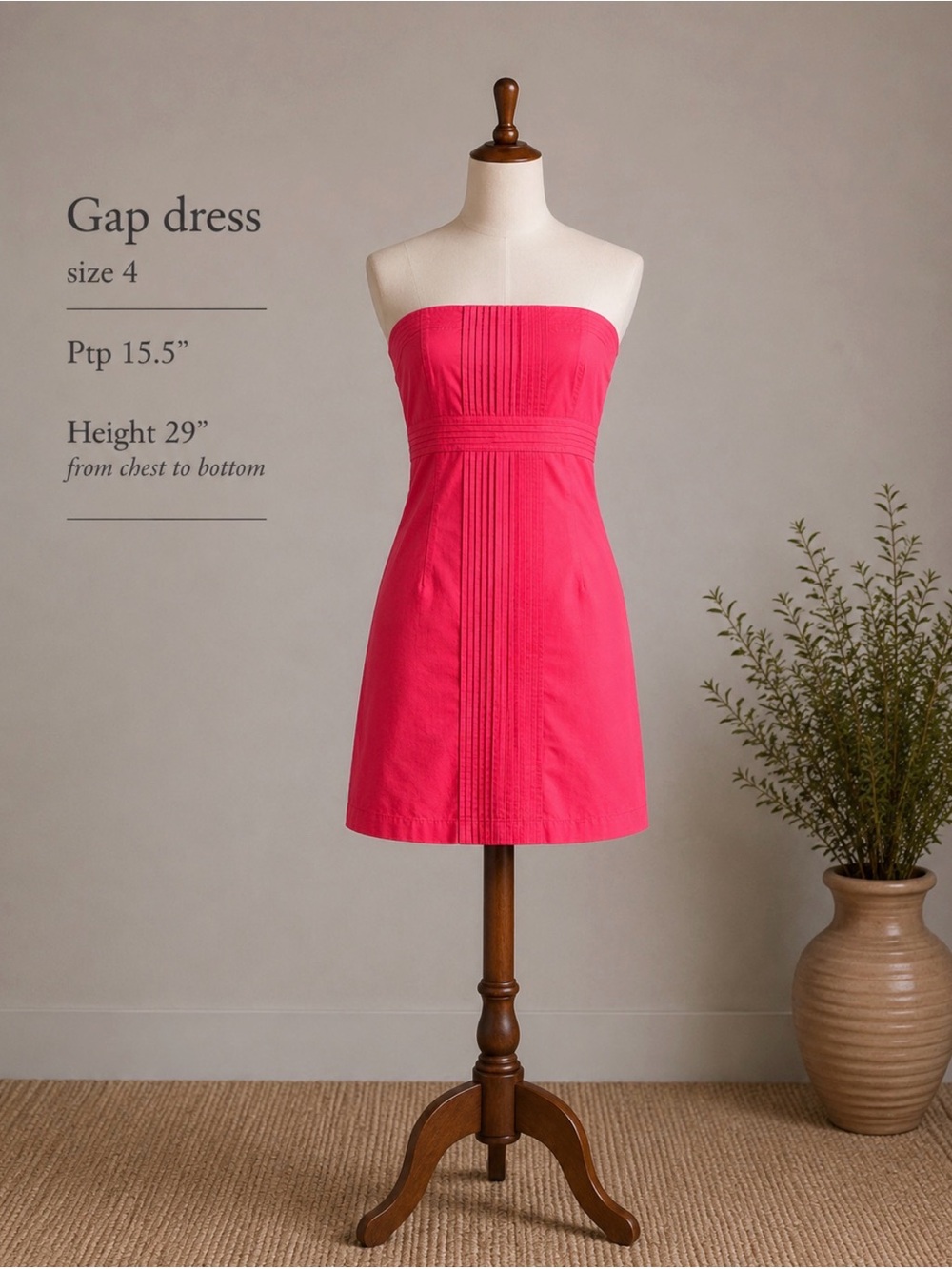 NWT. GAP Strapless Bright Pink Cotton A-Line Dress